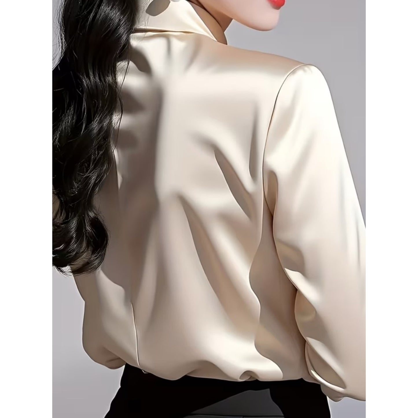 Elegant Satin Pleated Collar Blouse - Light Gold