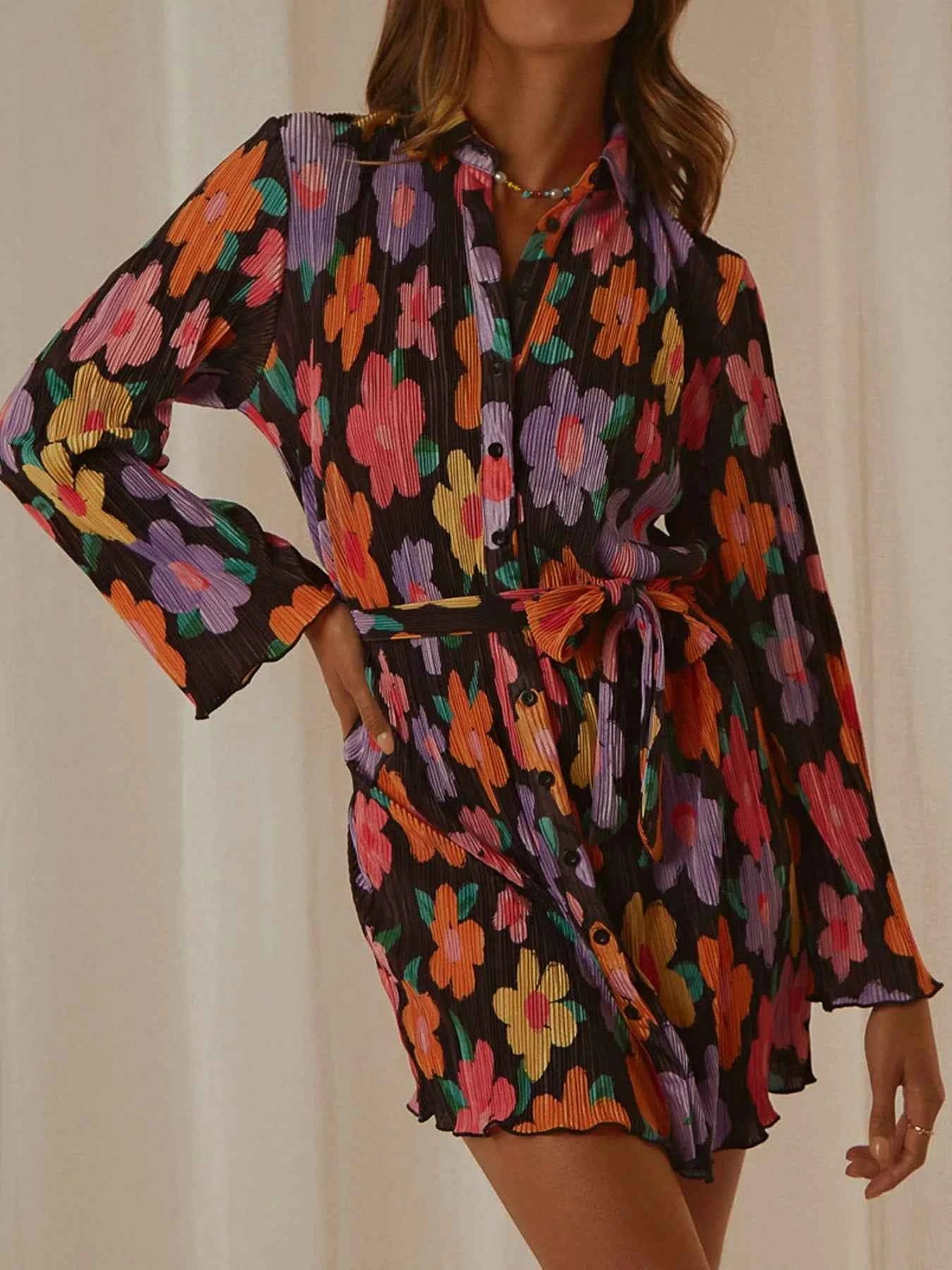 Printed Long Sleeve Mini Dress