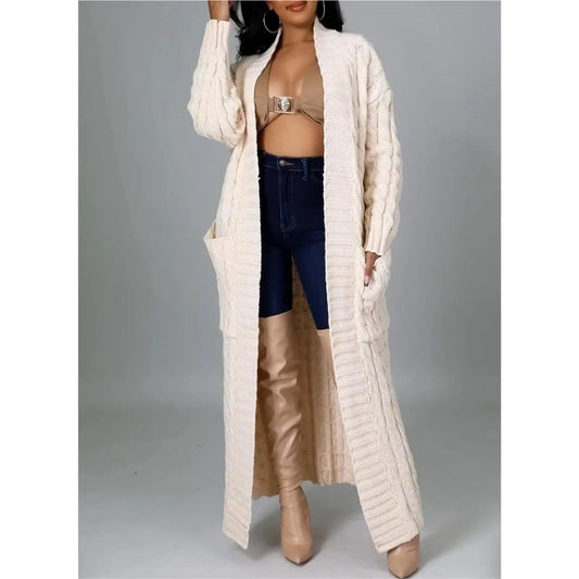 Apricot Long Coat Knit Cardigan