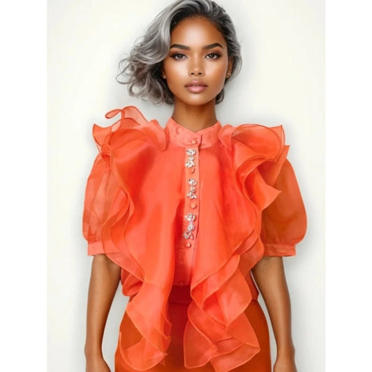 Coral Flame Couture Ruffle Blouse