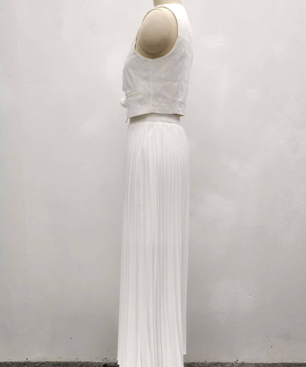 Sleeveless Tank Top Two Piece Set With Pleated Sleeves Women