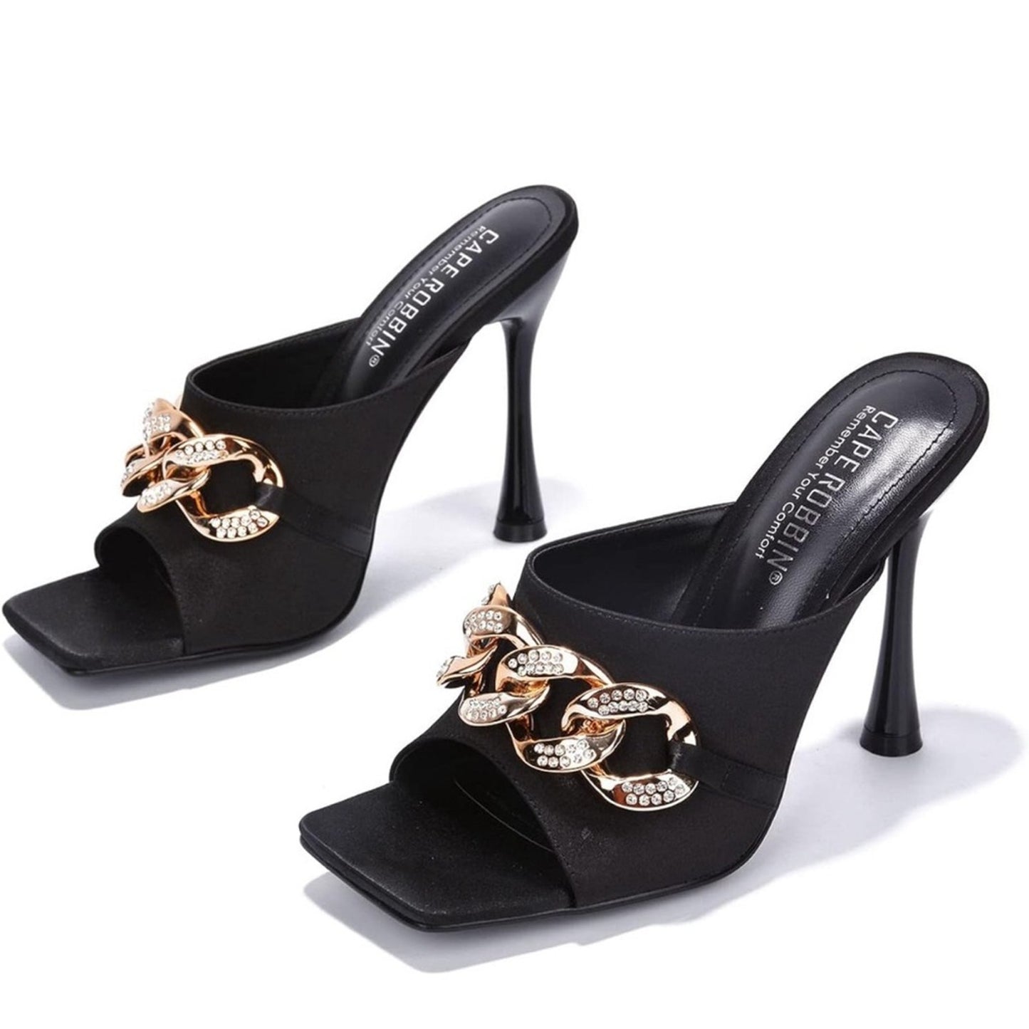 Cape Robbin Disteny Silver Chain Stiletto Heels - Square Open Toe