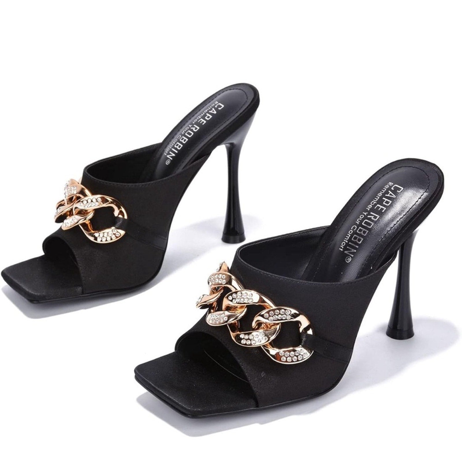 Cape Robbin Disteny Silver Chain Stiletto Heels - Square Open Toe