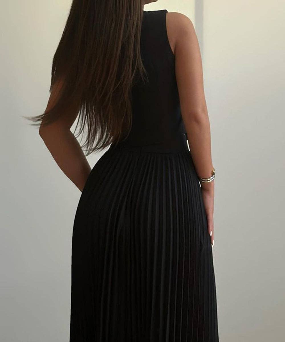 Sleeveless Tank Top Two Piece Set With Pleated Sleeves Women