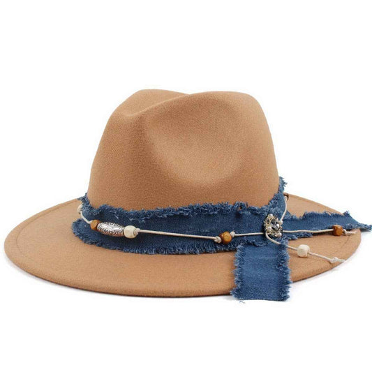 WOMEN'S DENIM BLUE FABRIC BAND PANAMA HAT_CWAH1878