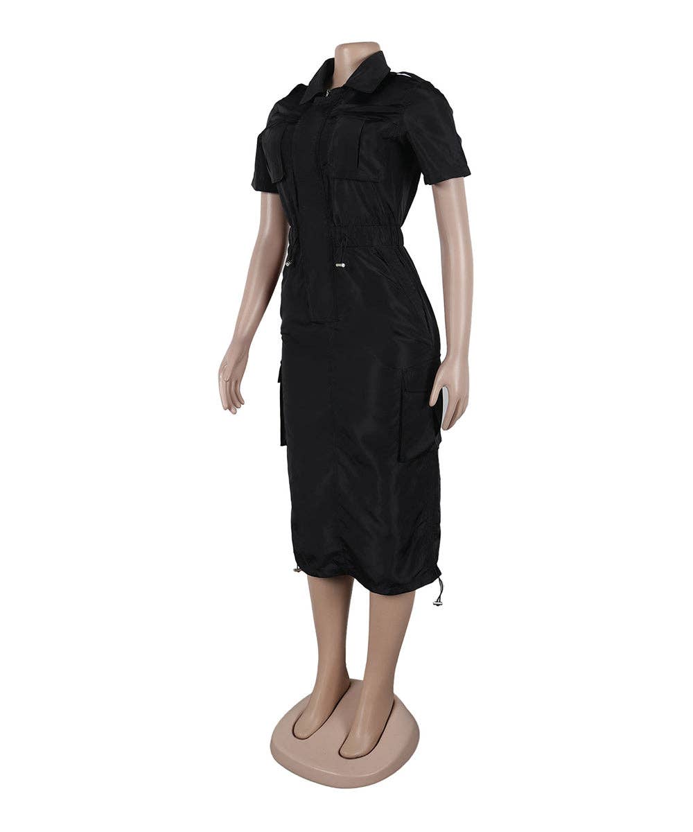 Multi-pocket Cargo Drawstring Pocket Dress for Casual Style