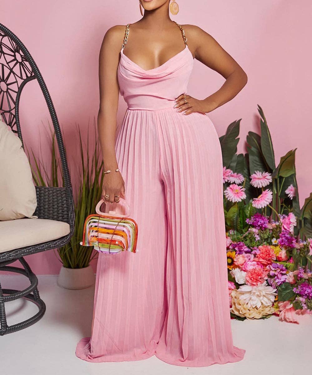 Chain Detail Backless Wide-Leg Jumpsuit