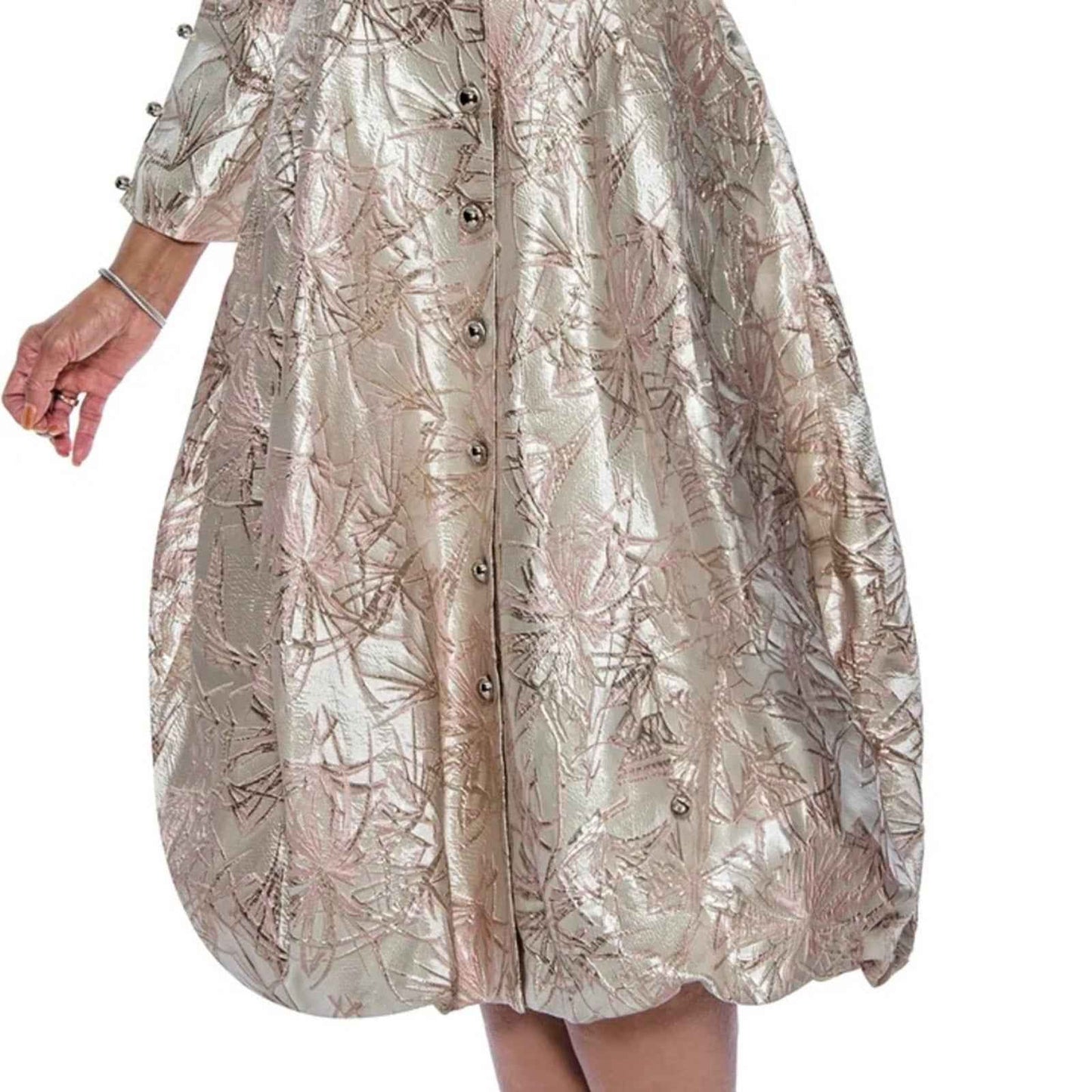 Dorinda Clark Cole Pink and Silver A-Line Long Sleeve Wedding Guest Dress