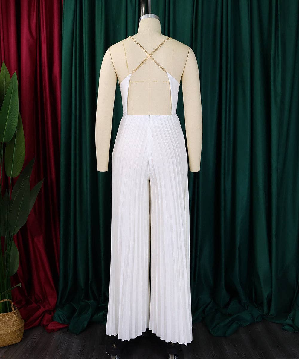 Chain Detail Backless Wide-Leg Jumpsuit