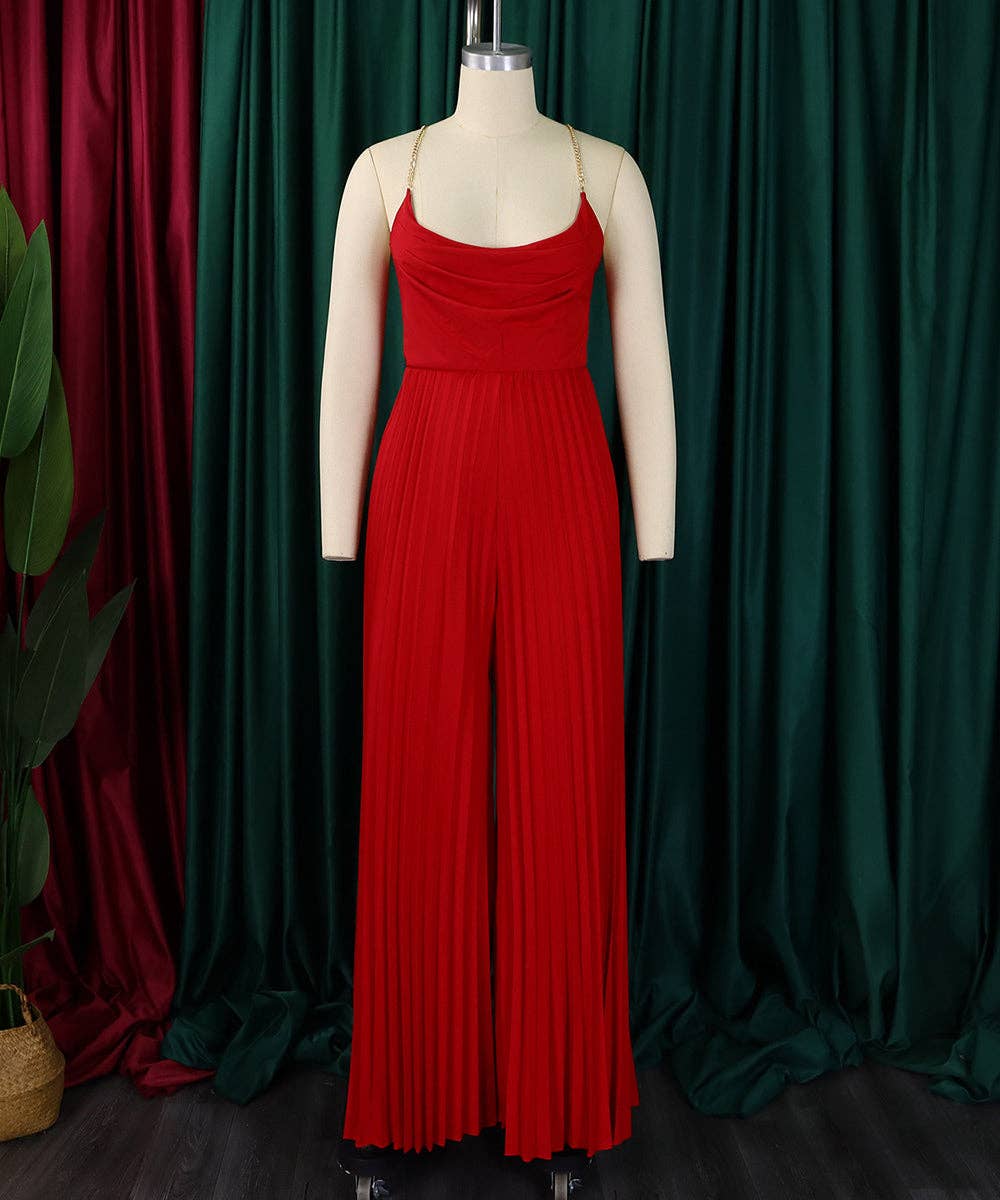 Chain Detail Backless Wide-Leg Jumpsuit