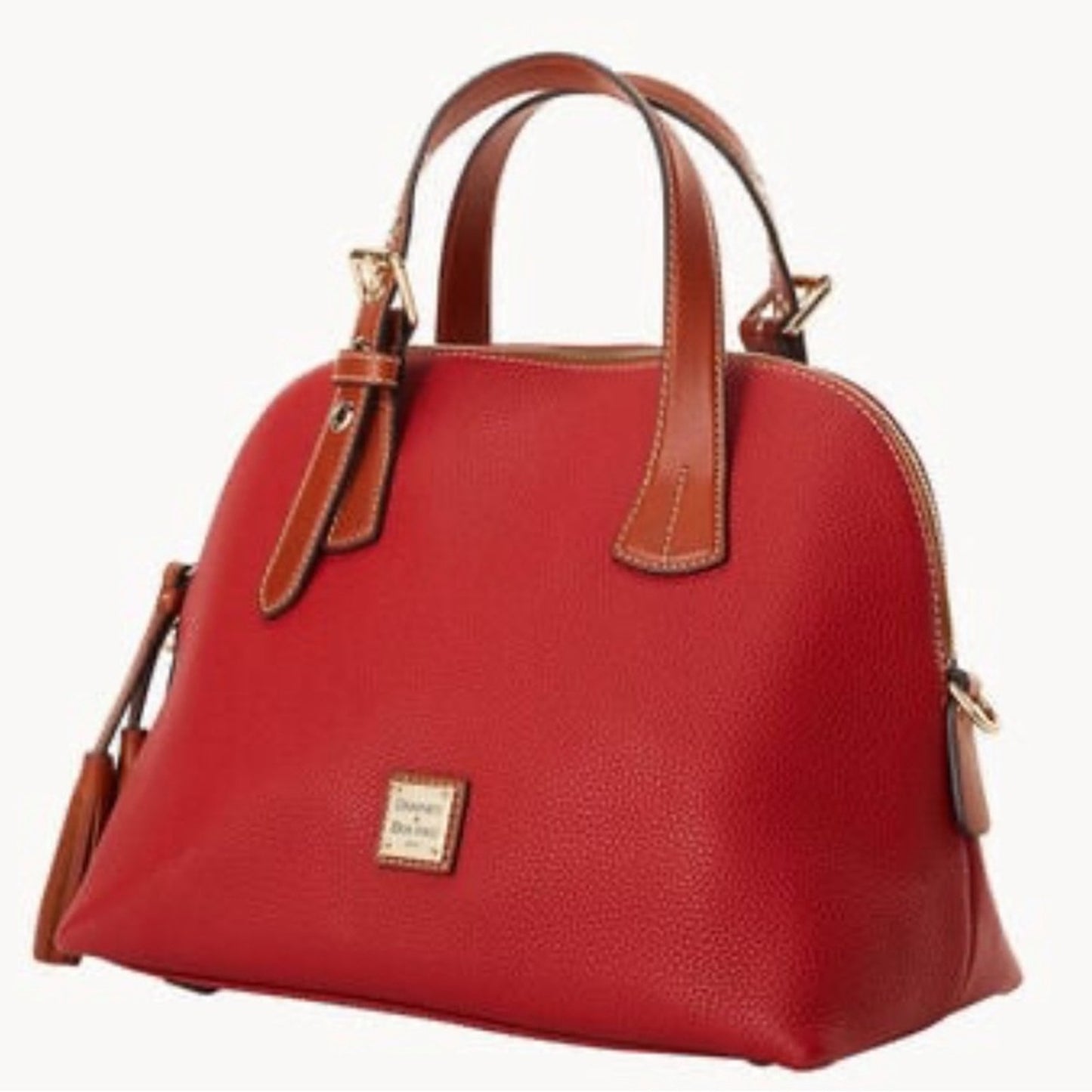 Dooney & Bourke Red and Brown Satchel with Gold Accents