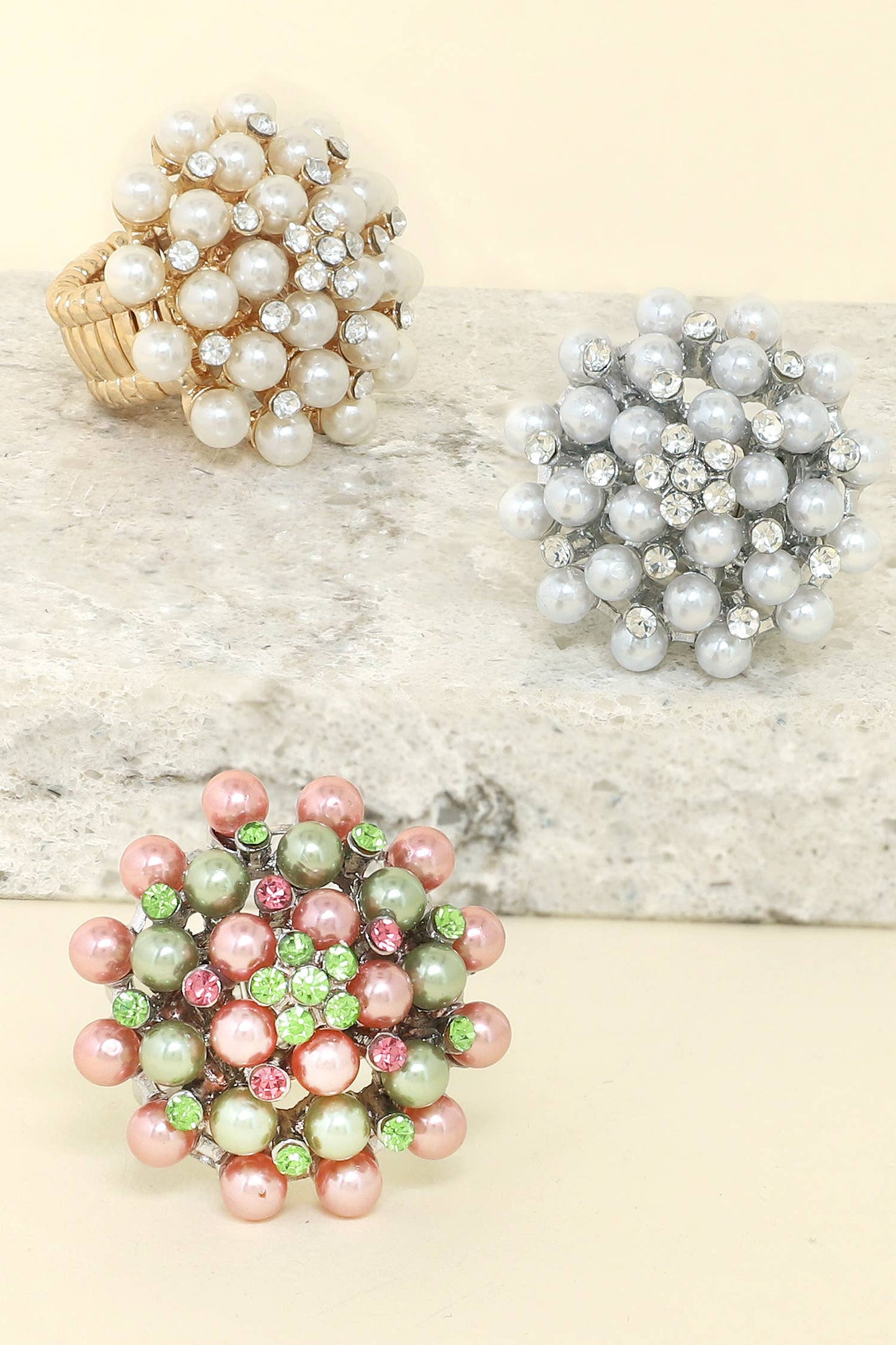 Vintage Crystal & Pearl Statement Stretch Ring
