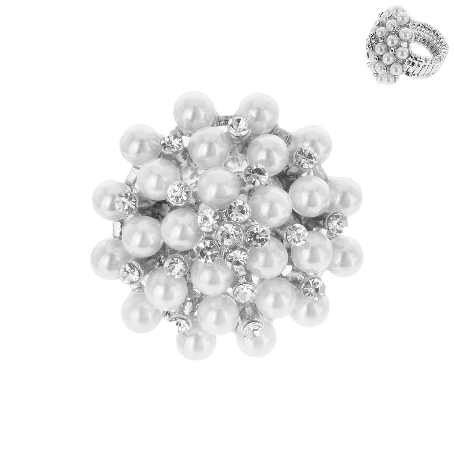 Vintage Crystal & Pearl Statement Stretch Ring
