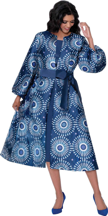 Dresses by Nubiano Blue Print Belted Jacket Dress