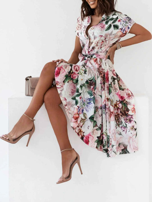 Floral Short Sleeve Midi Dress