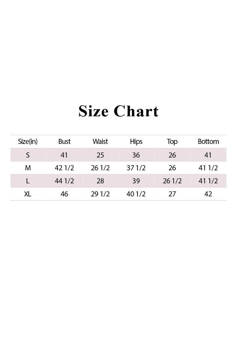 Size chart for clothing measurements on a white background