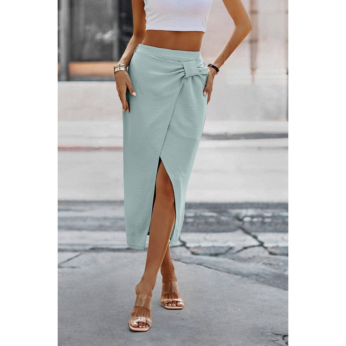 Solid Twist Wrap Assassin Fit Skirt | Polyester Casual Skirt