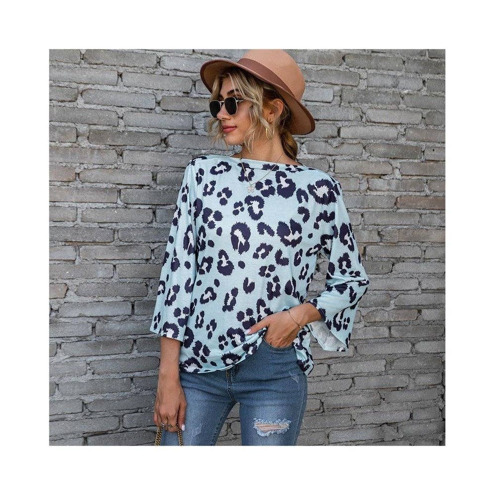 Casual Leopard Print Puff Sleeve Loose T-Shirt