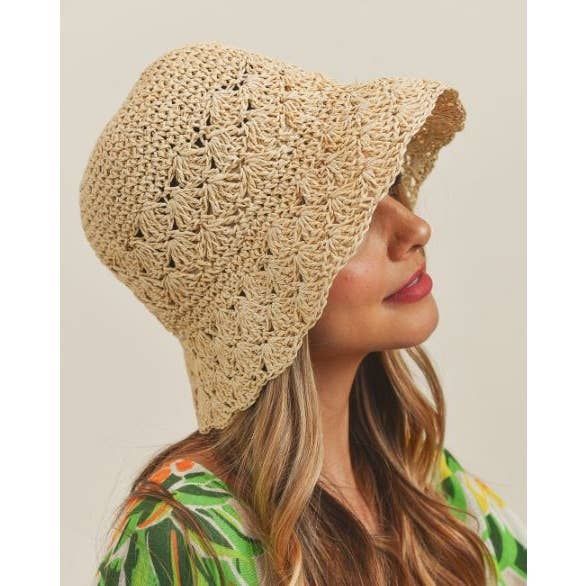 HANDMADE CROCHET FOLDABLE STRAW BUCKET HAT