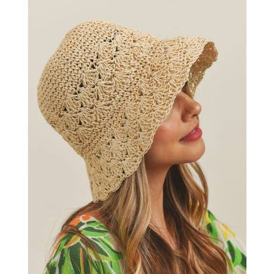 HANDMADE CROCHET FOLDABLE STRAW BUCKET HAT