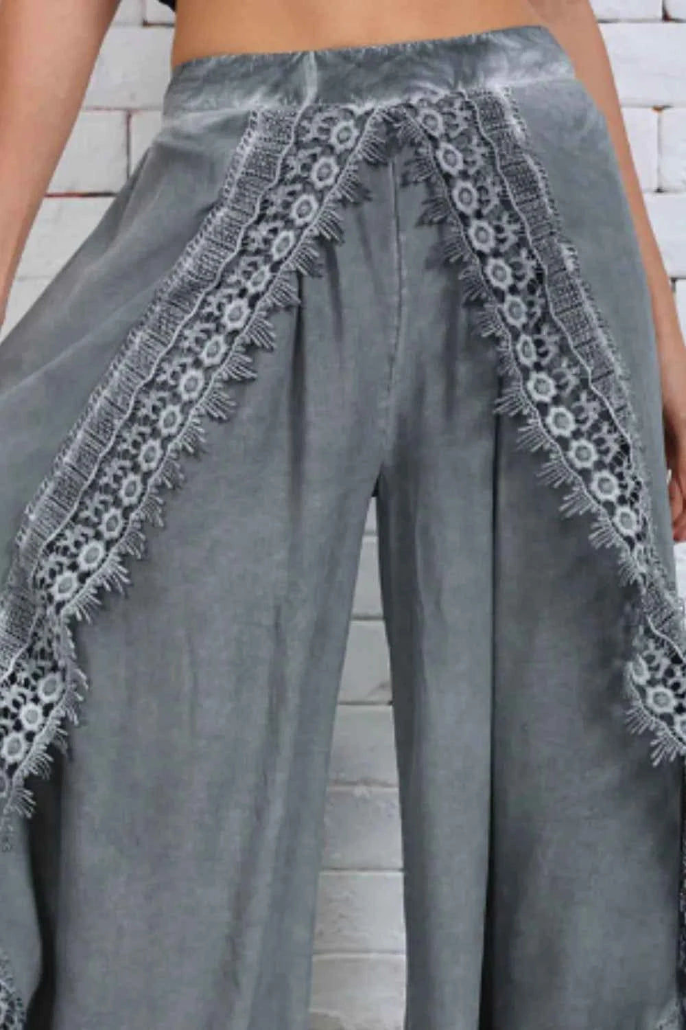 Full Size Lace Detail Wide Leg Pants Plus Size