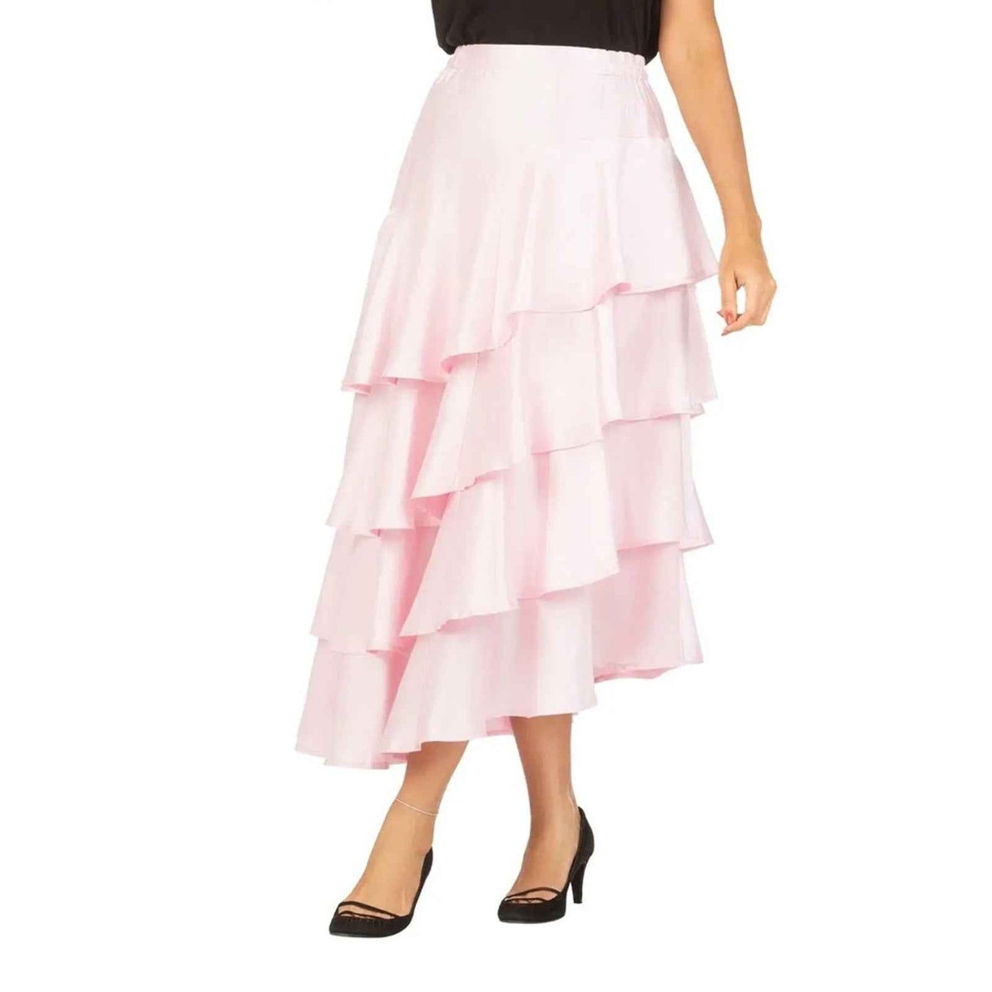Style by Giovanna Chic Pink Midi Tiered Skirt for Cocktail Events