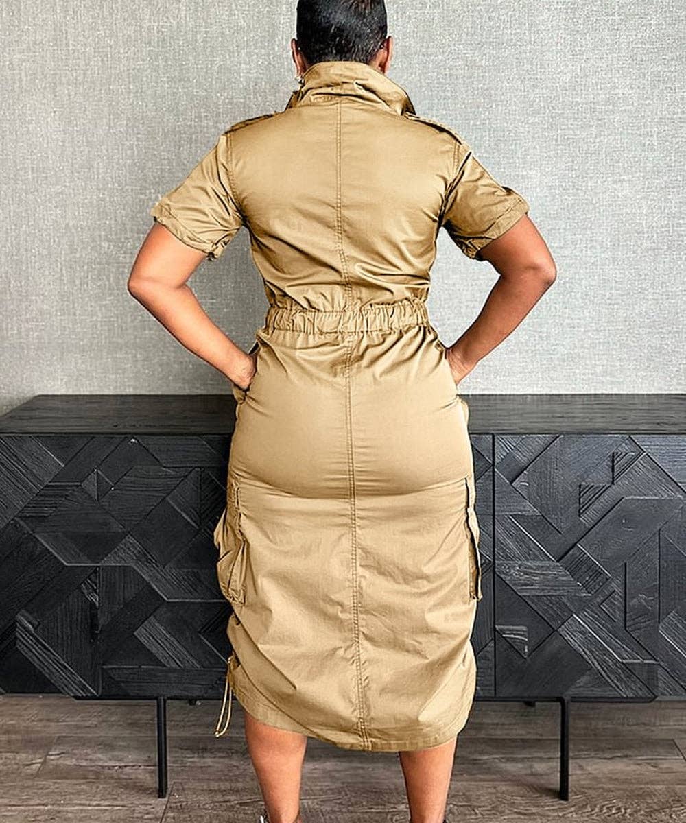 Multi-pocket Cargo Drawstring Pocket Dress for Casual Style