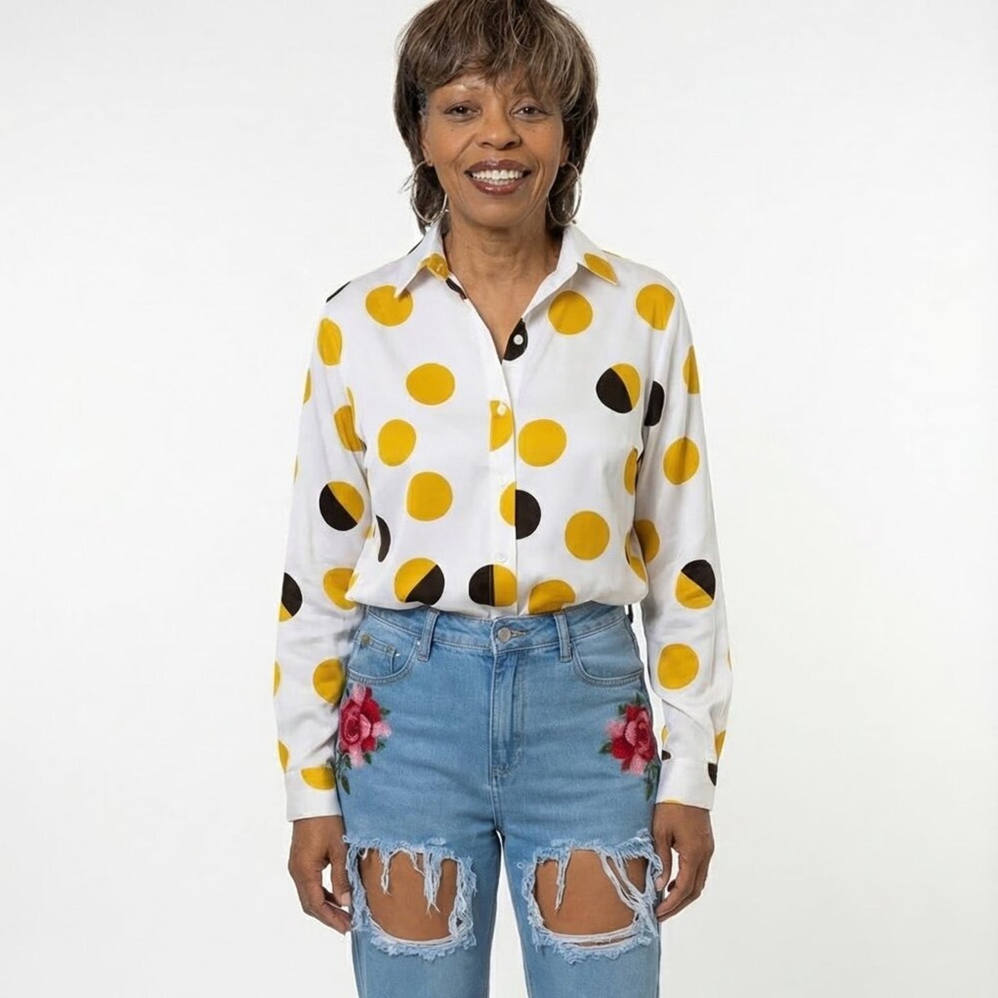 “Street Chic Rose Patch High-Waist Jeans (Size 8)”