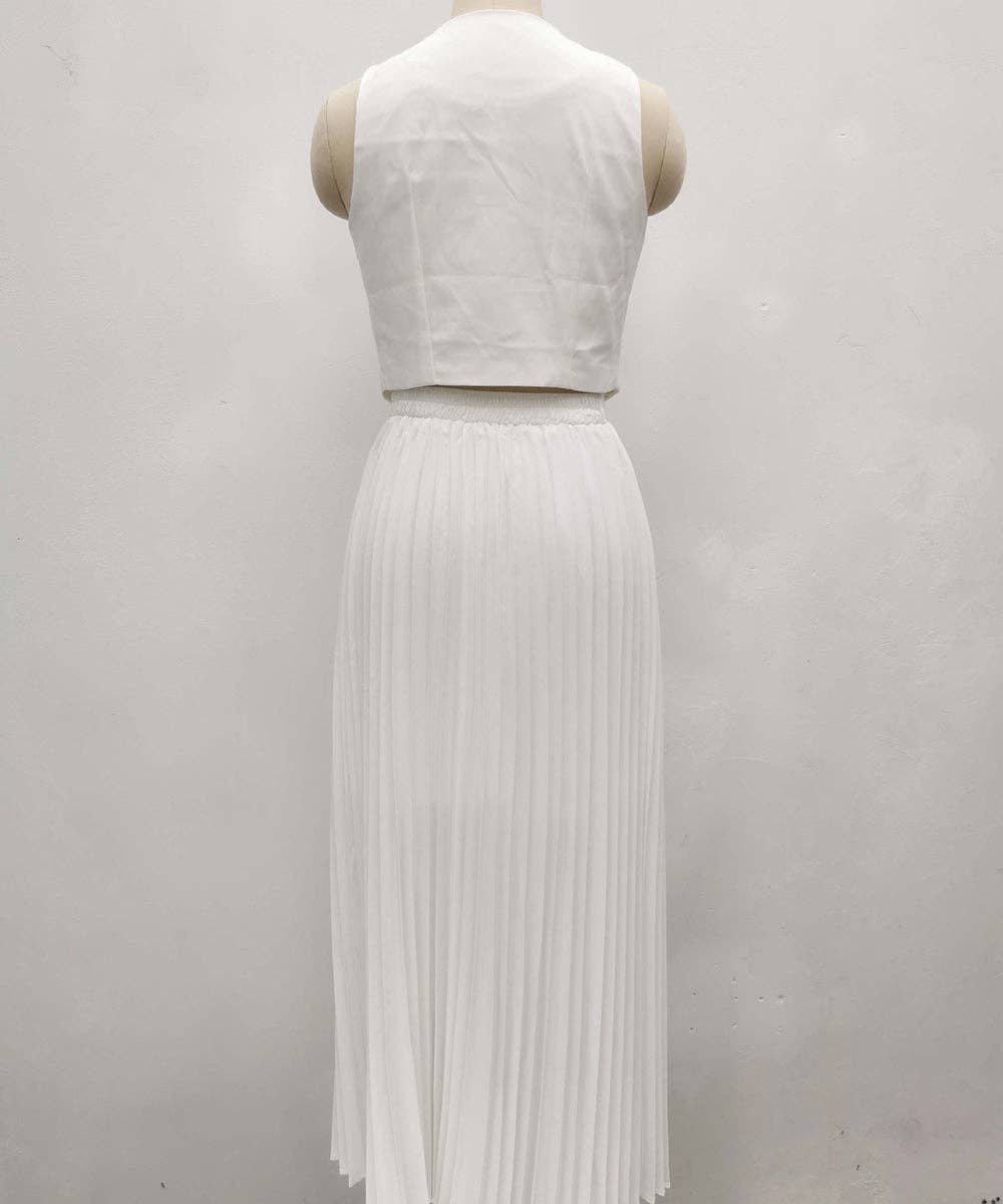 Sleeveless Tank Top Two Piece Set With Pleated Sleeves Women
