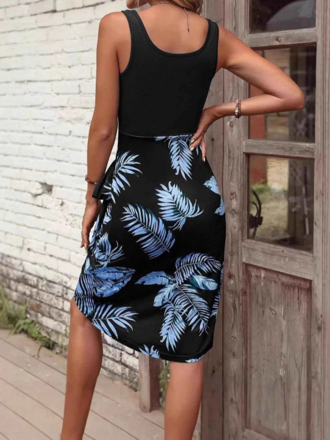 Tropical Print Scoop Neck Tank Dress