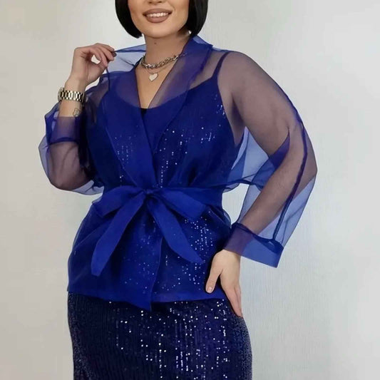 Elegant Blue Sheer Tunic Top