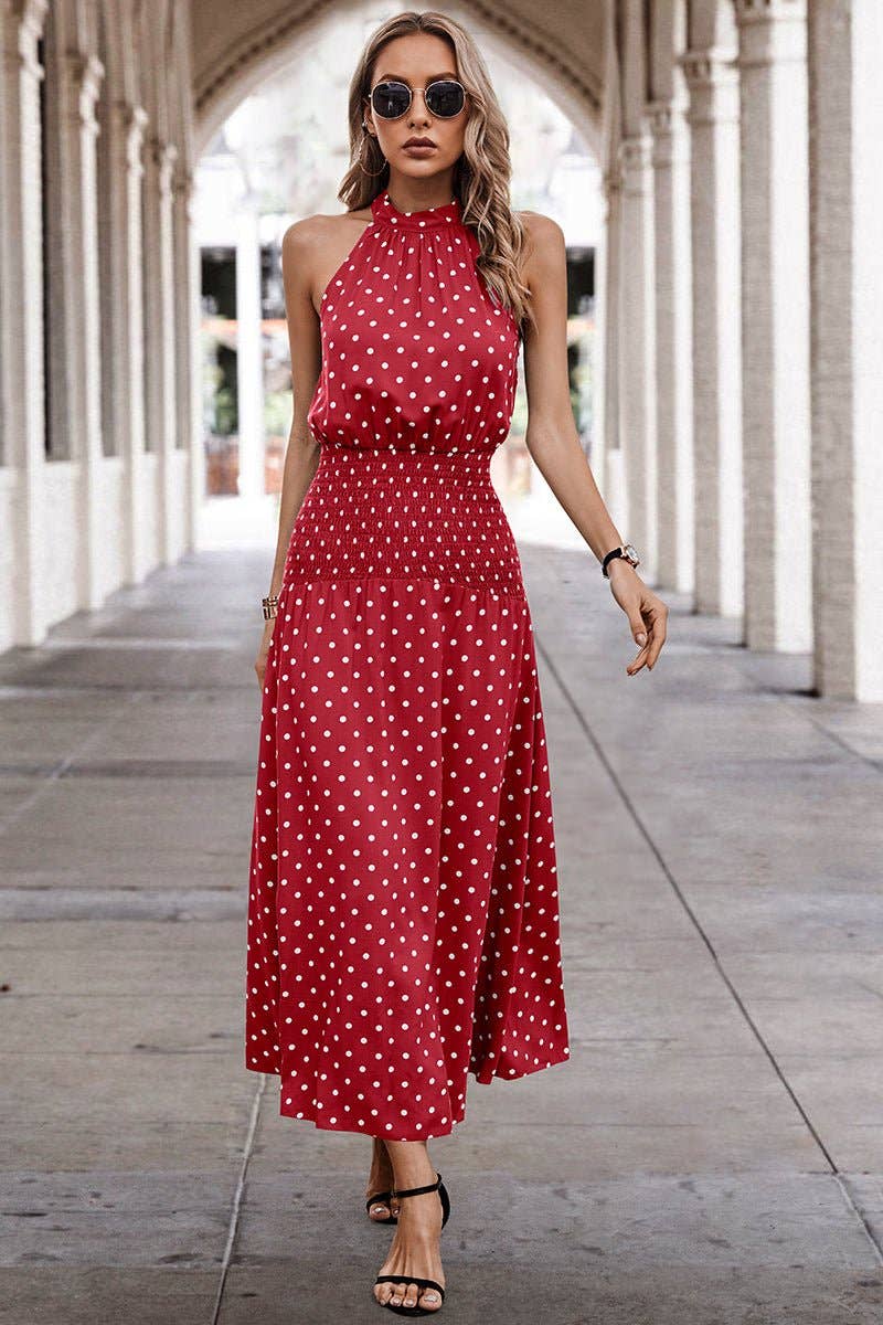 Halter Polka Dot Polka Dot Maxi Dress