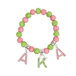 Load image into Gallery viewer, AKA Sorority Pink Green Bling Letter Bracelet
