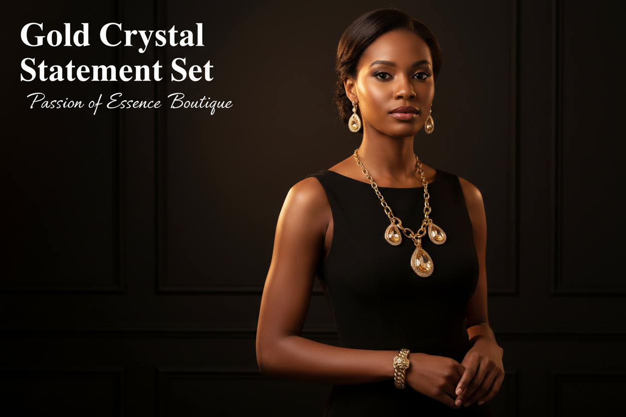 Gold Crystal Statement Jewelry Set Ad Banner