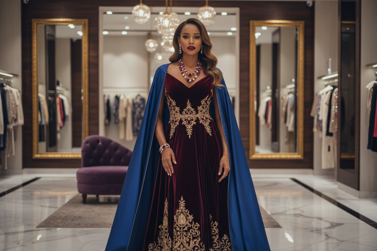 Premium banner with light-skinned African American model in glamorous setting