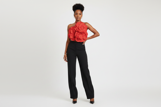 Scarlet Bloom 3D Floral Halter Top Lifestyle Banner