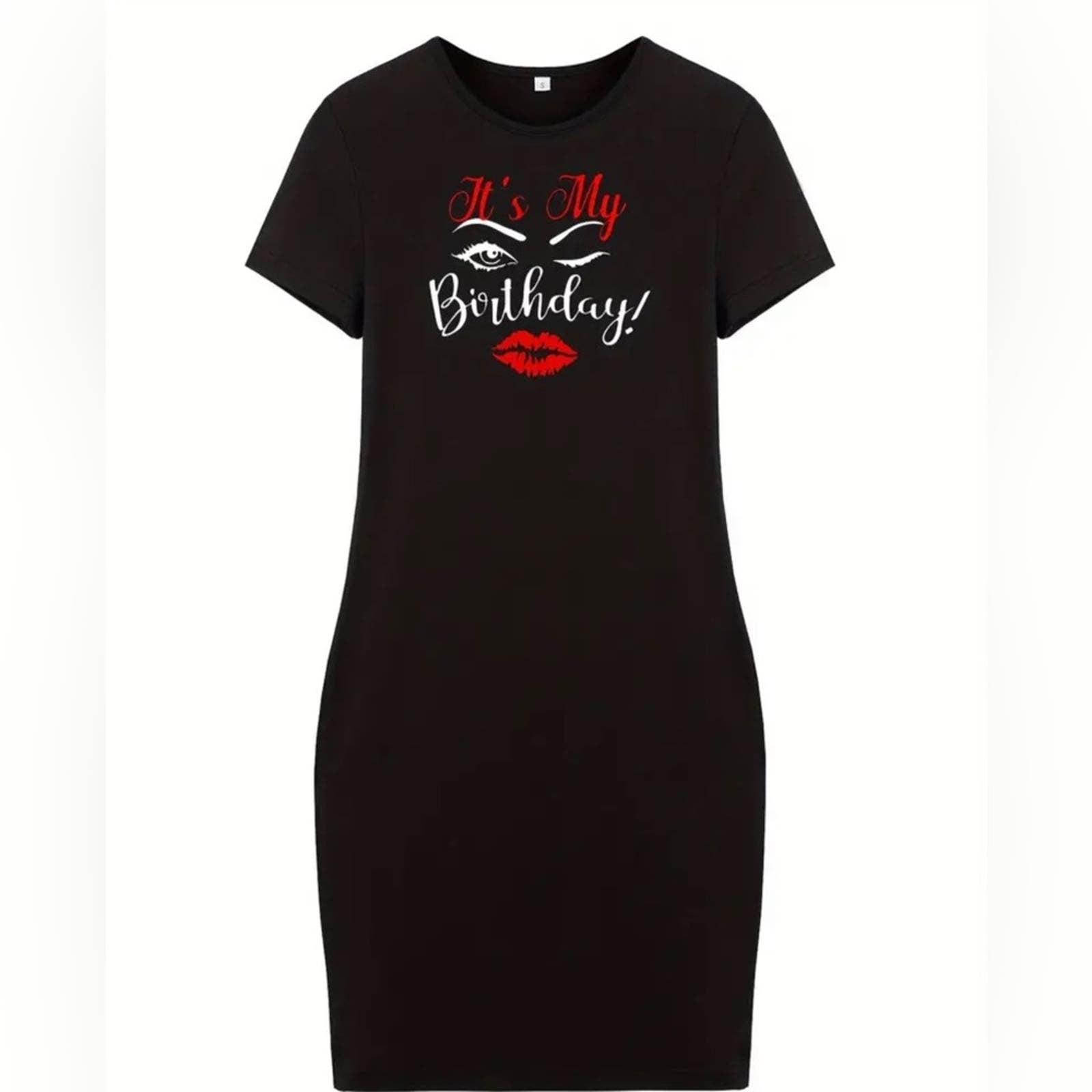 Birthday T-shirt Dress, Casual Crew Neck Short Sleeve Dress Birthday T-shirt Dress, Casual Crew Neck Short Sleeve Dress