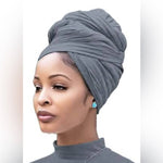 Load image into Gallery viewer, Gray Stretch Turban African Head wraps Scarf Soft Hijab for Locs Braids
