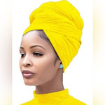 Load image into Gallery viewer, Yellow Stretch Turban African Head wraps Scarf Soft Hijab for Locs Braids
