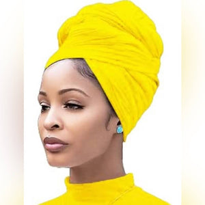 Yellow Stretch Turban African Head wraps Scarf Soft Hijab for Locs Braids