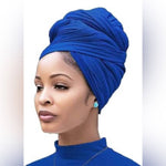 Load image into Gallery viewer, Royal Blue Stretch Turban African Head wraps Scarf Soft Hijab for Locs Braids
