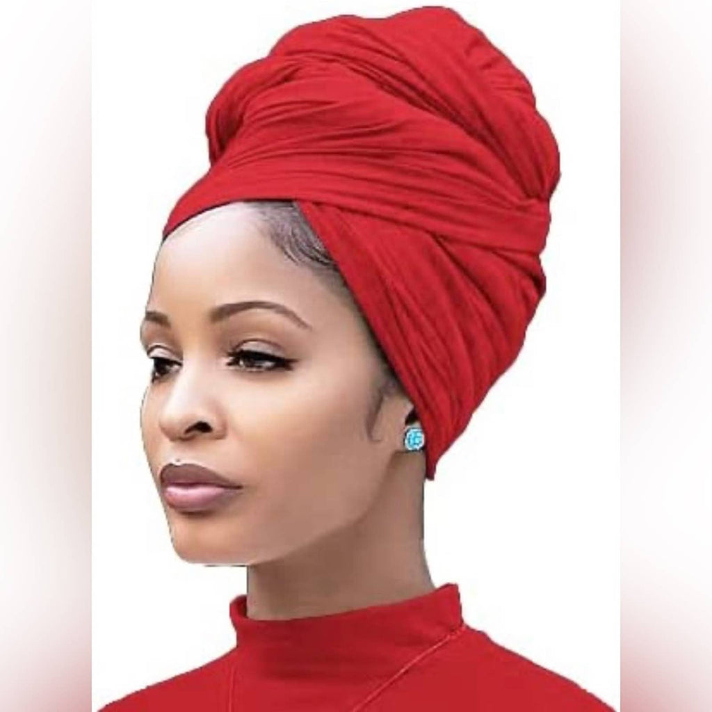 Red Stretch Turban African Head wraps Scarf Soft Hijab for Locs Braids