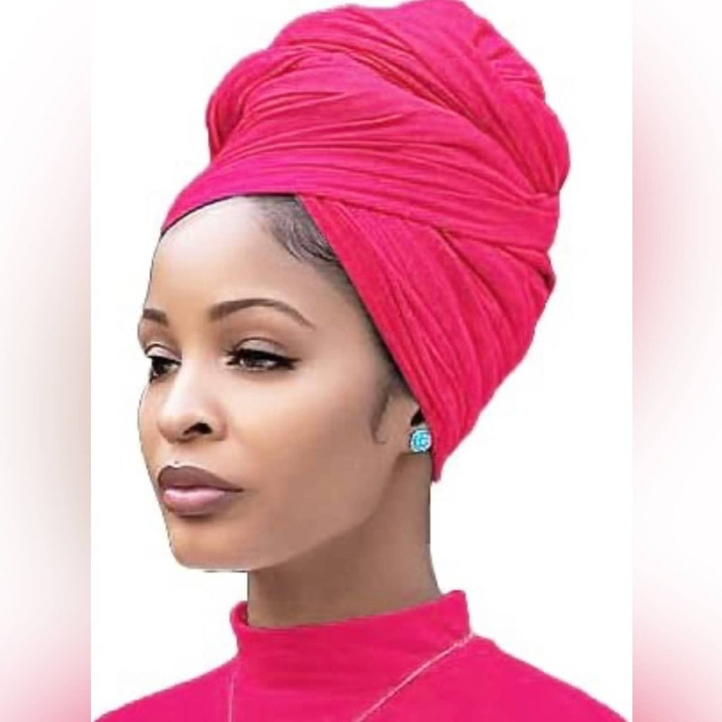 Pink Stretch Turban African Head wraps Scarf Soft Hijab for Locs Braids