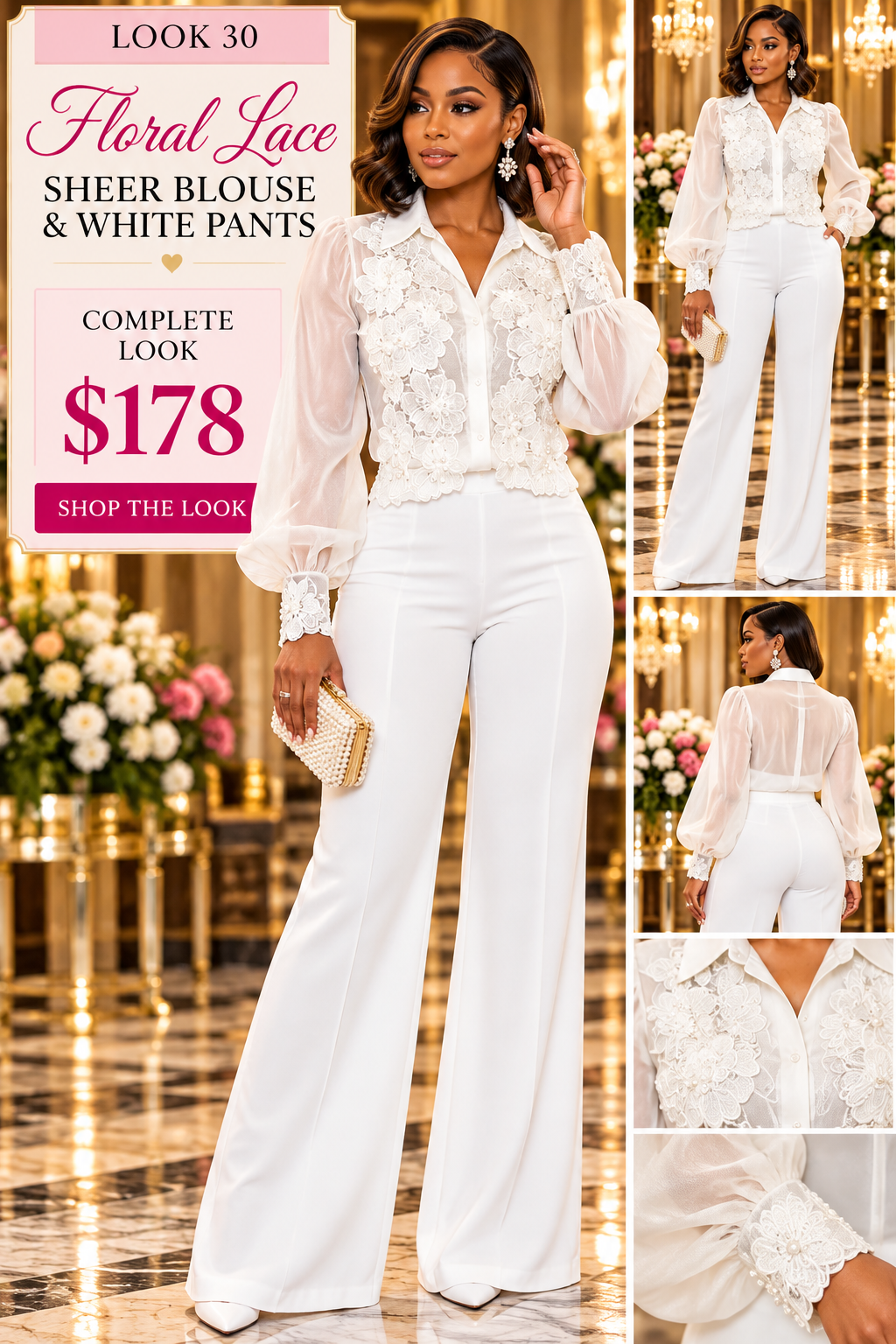 White Floral Lace Statement Blouse