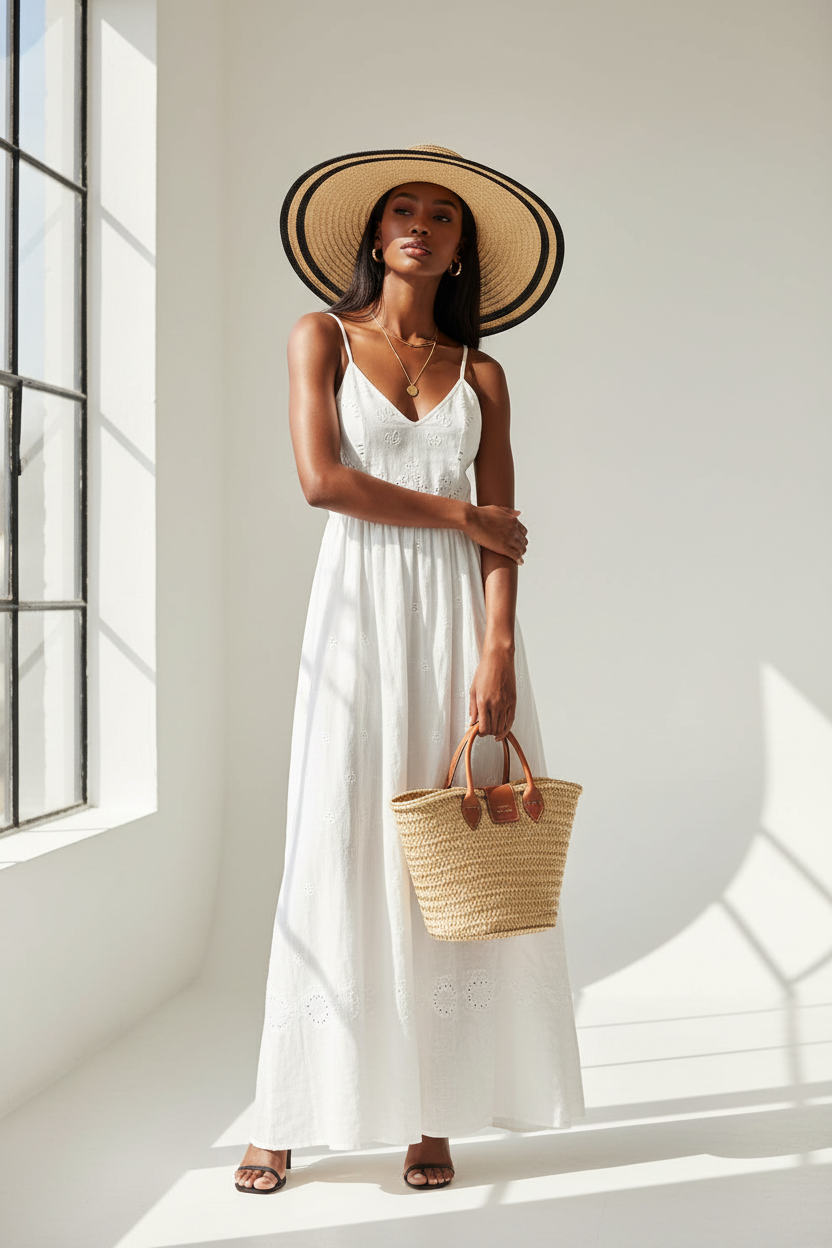 Wide Brimmed Sun Hat on Model