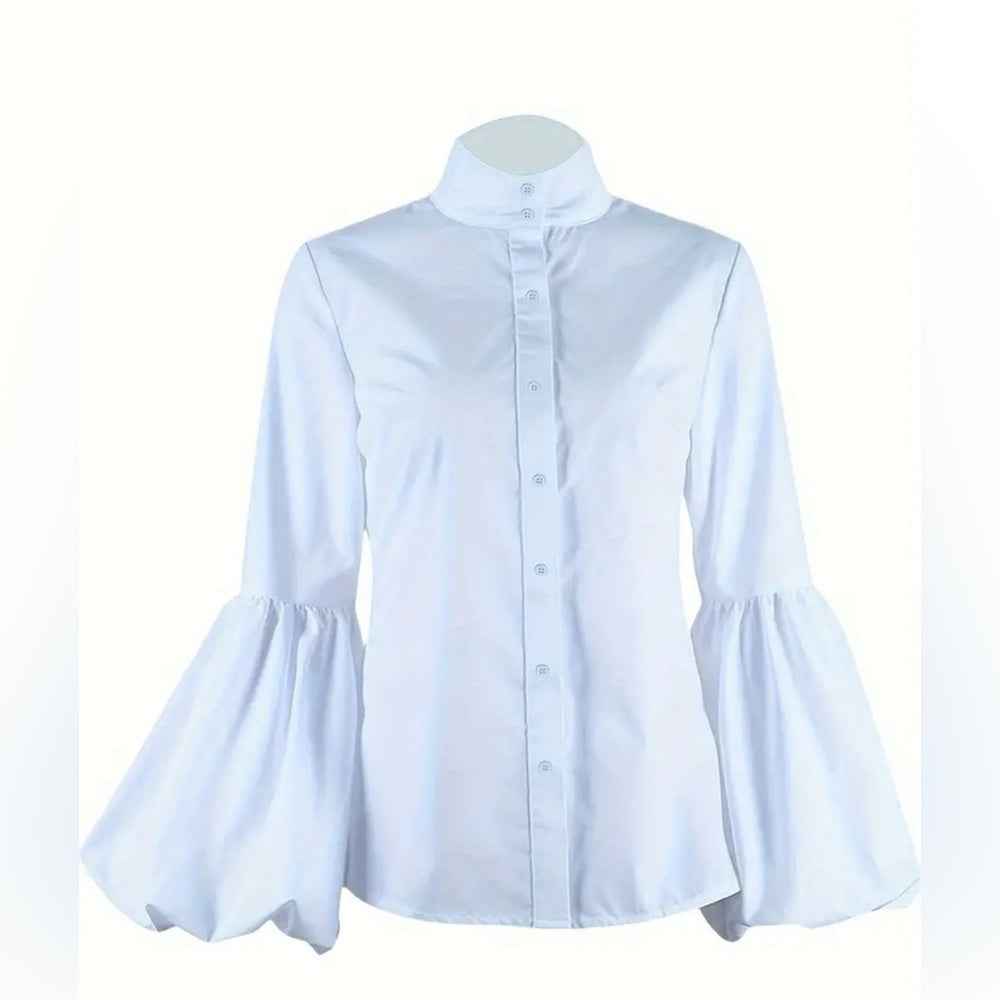 Elegant White Blouse with Statement Sleeves