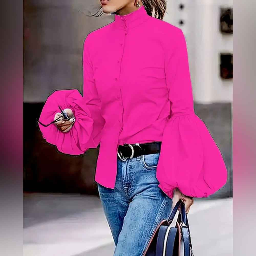 Elegant Pink Blouse with Statement Sleeves