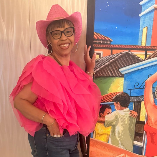 Plus Size Pink Ruffle Tulle Crop Top Blouse