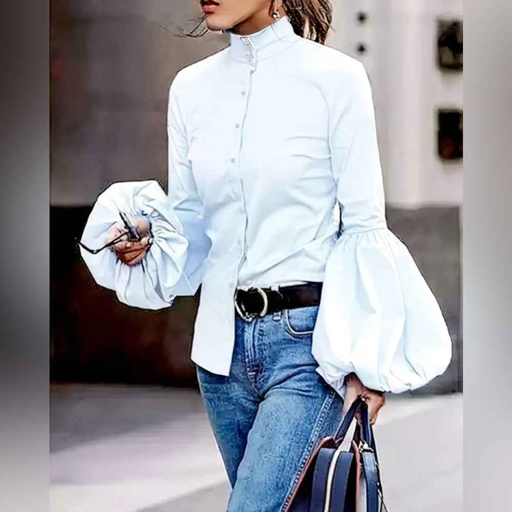 Elegant White Blouse with Statement Sleeves