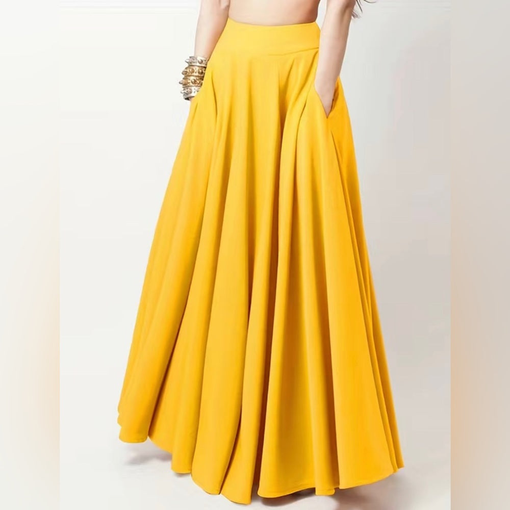 Yellow long skirt on a white background